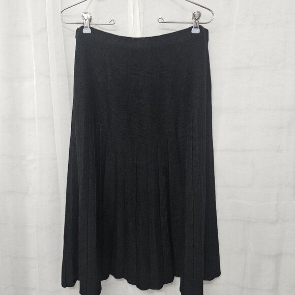 Milano Black Knit Pleated Skirt Midi Coquette Classic Money Office Formal L - Picture 5 of 10